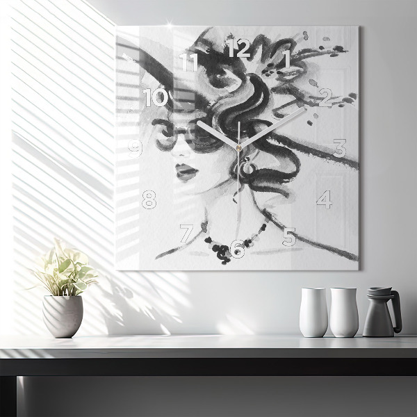 Square wall clock Fashionable woman