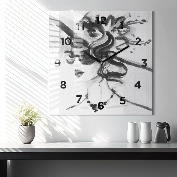 Square wall clock Fashionable woman