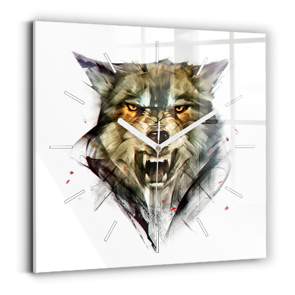 Square wall clock Drawn portrait of a wolf