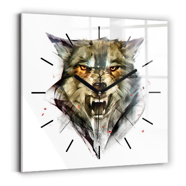 Square wall clock Drawn portrait of a wolf
