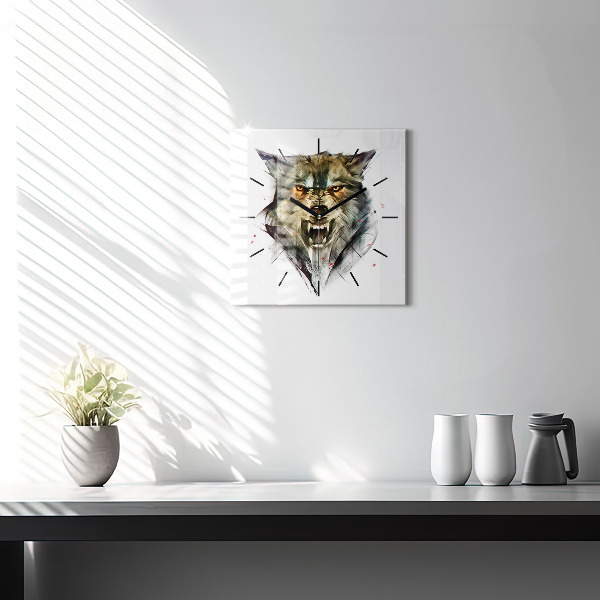 Square wall clock Drawn portrait of a wolf