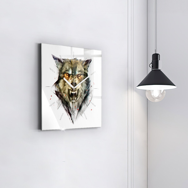 Square wall clock Drawn portrait of a wolf