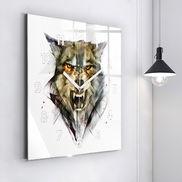 Square wall clock Drawn portrait of a wolf