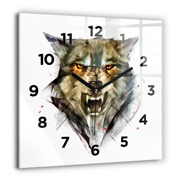 Square wall clock Drawn portrait of a wolf