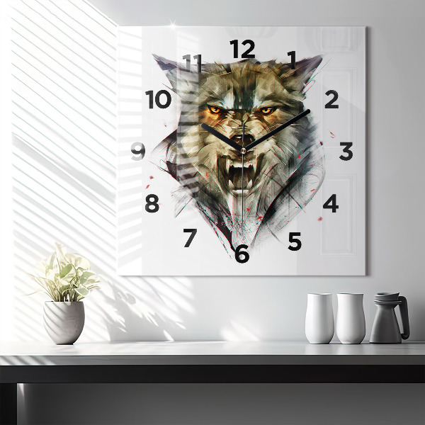 Square wall clock Drawn portrait of a wolf