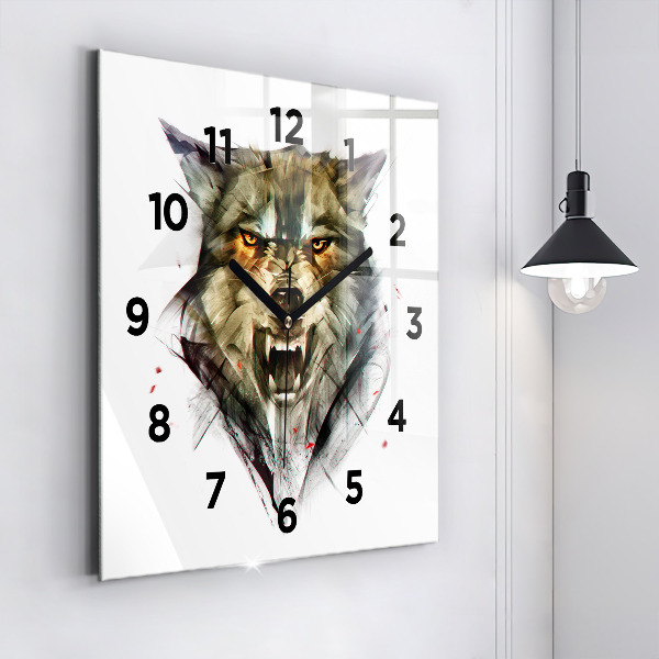 Square wall clock Drawn portrait of a wolf