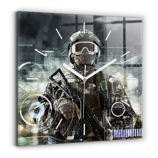 Square wall clock Soldier with a gun