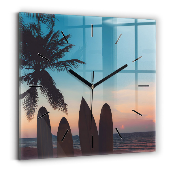 Square wall clock Surfing on the beach