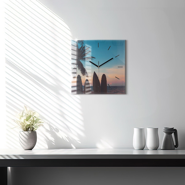 Square wall clock Surfing on the beach