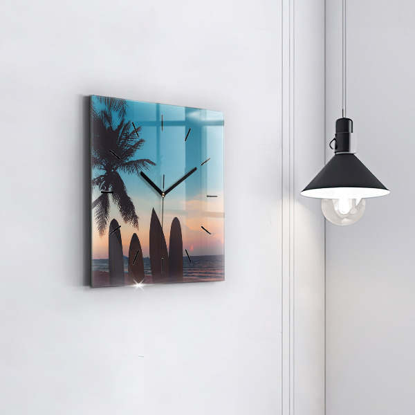 Square wall clock Surfing on the beach