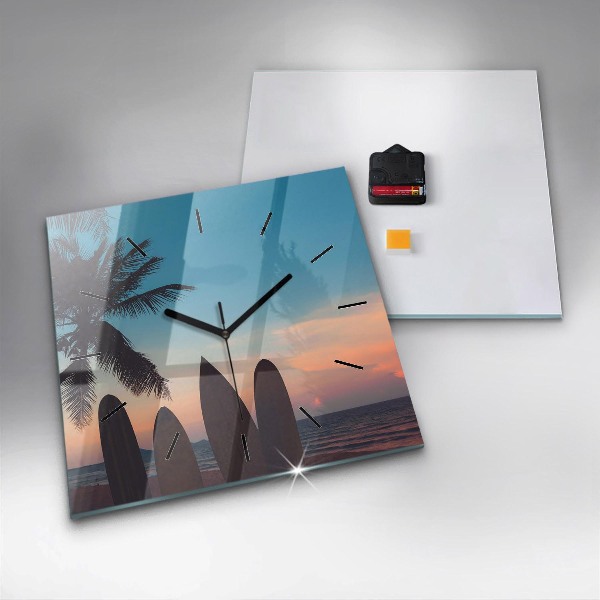 Square wall clock Surfing on the beach