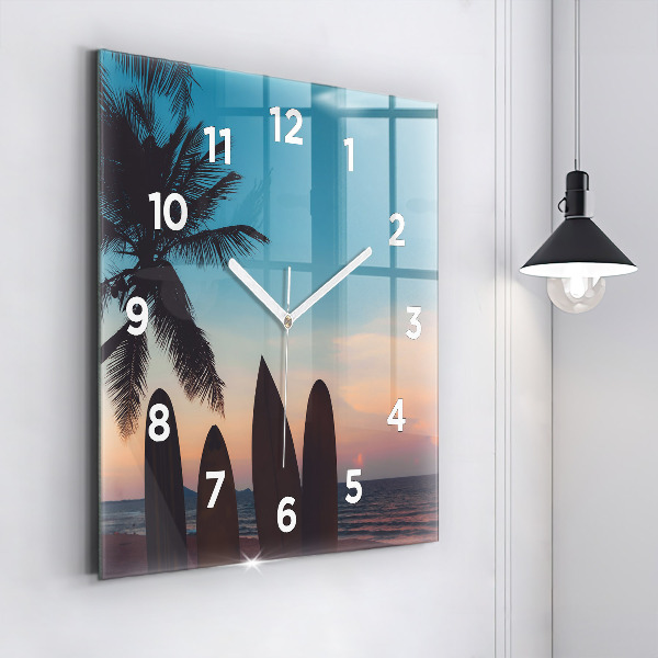 Square wall clock Surfing on the beach