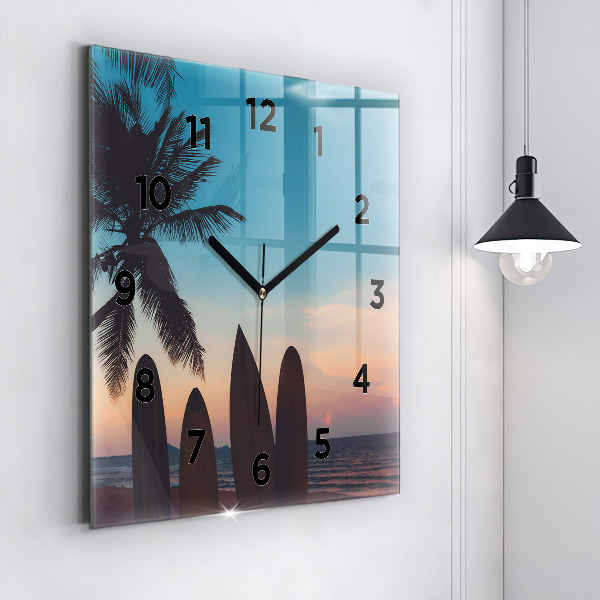 Square wall clock Surfing on the beach