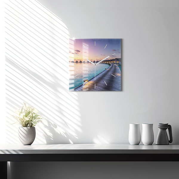 Square wall clock Sunset Maldives