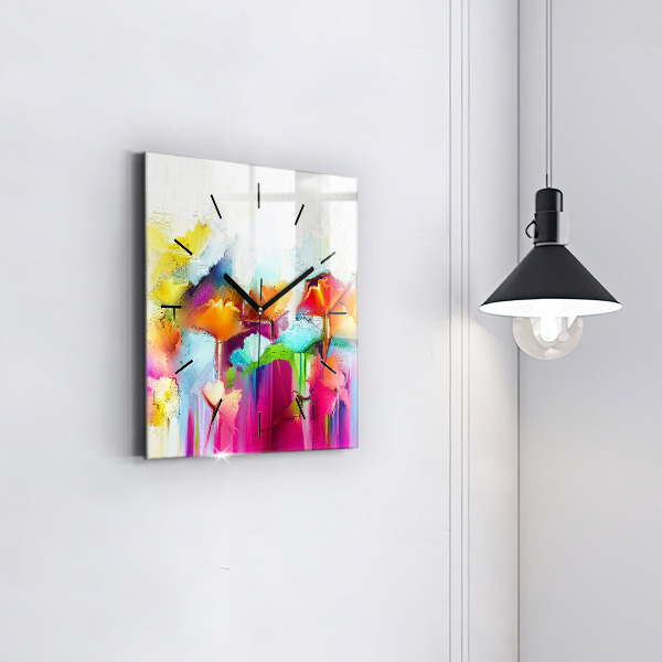 Square wall clock Abstract flowers