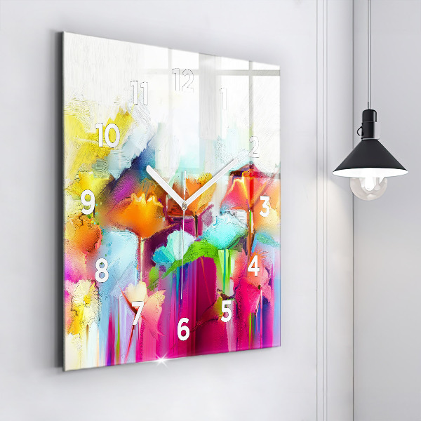 Square wall clock Abstract flowers