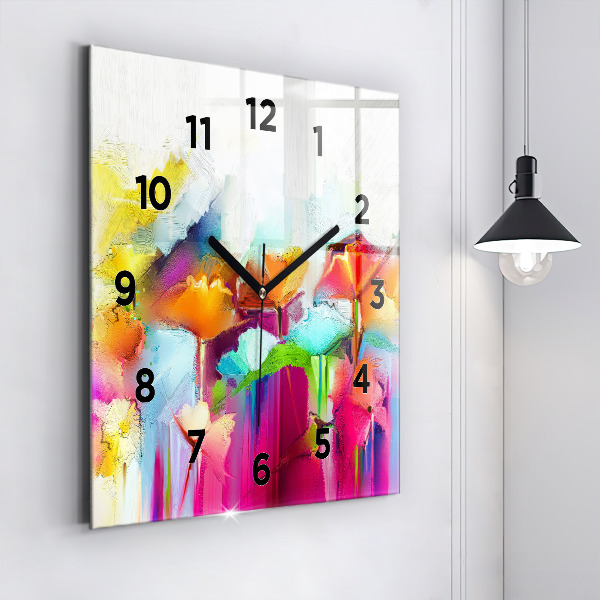 Square wall clock Abstract flowers