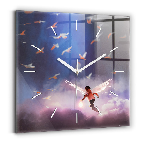 Square wall clock Boy with wings