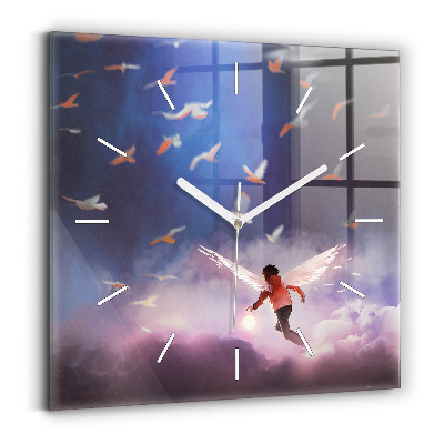Square wall clock Boy with wings