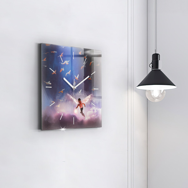 Square wall clock Boy with wings