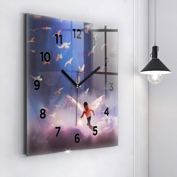 Square wall clock Boy with wings