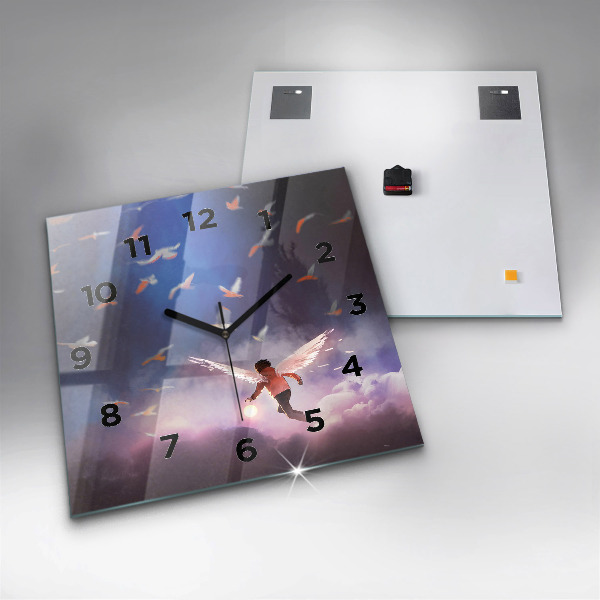 Square wall clock Boy with wings