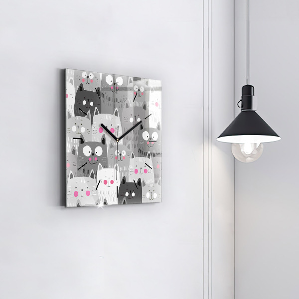 Square wall clock Pattern with cats
