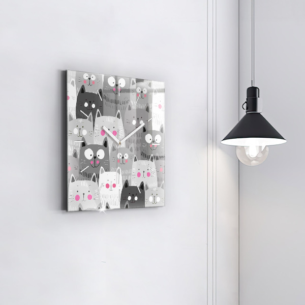 Square wall clock Pattern with cats