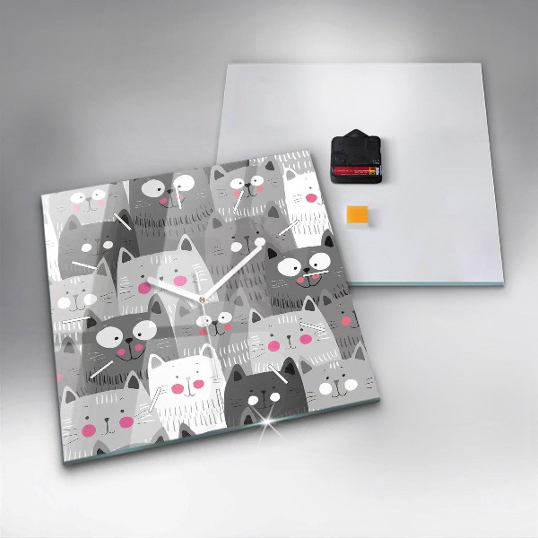 Square wall clock Pattern with cats