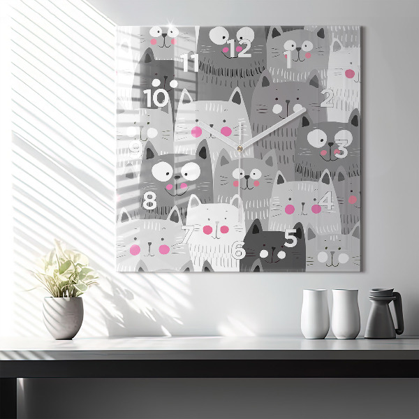 Square wall clock Pattern with cats