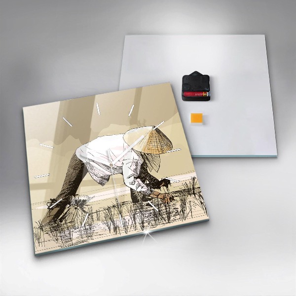 Square wall clock Woman picking rice