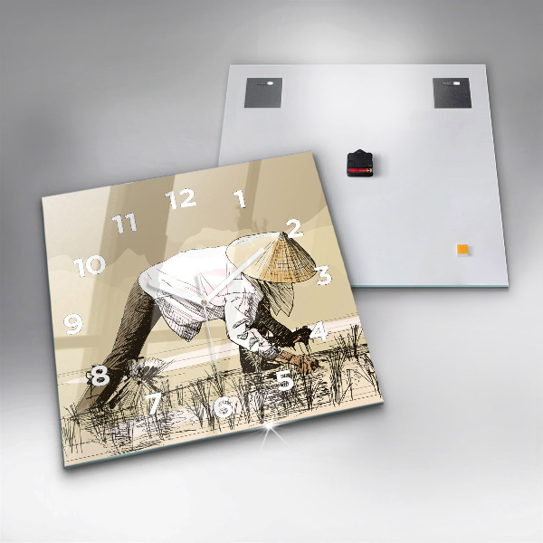 Square wall clock Woman picking rice