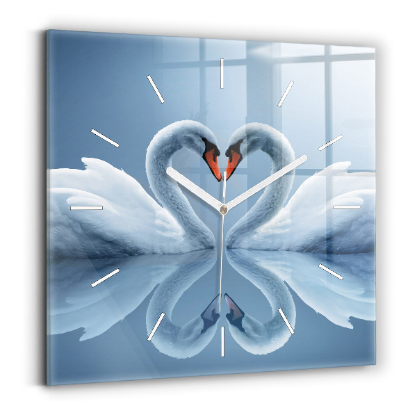 Square wall clock Swans in the heart