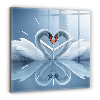 Square wall clock Swans in the heart