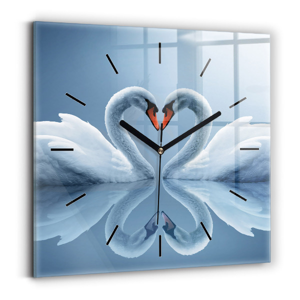 Square wall clock Swans in the heart