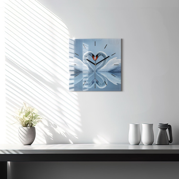 Square wall clock Swans in the heart