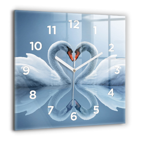 Square wall clock Swans in the heart