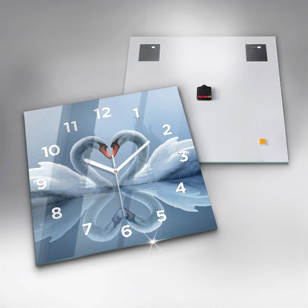 Square wall clock Swans in the heart