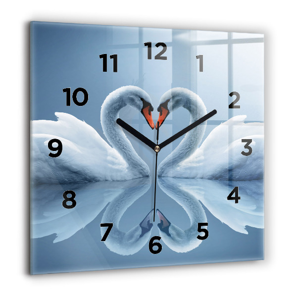 Square wall clock Swans in the heart