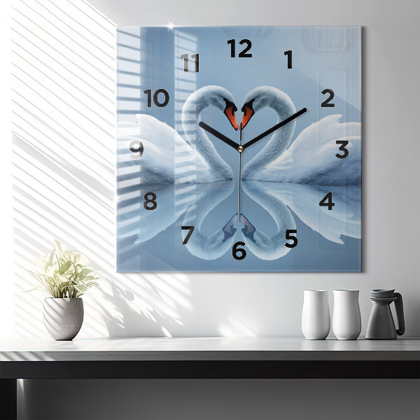 Square wall clock Swans in the heart