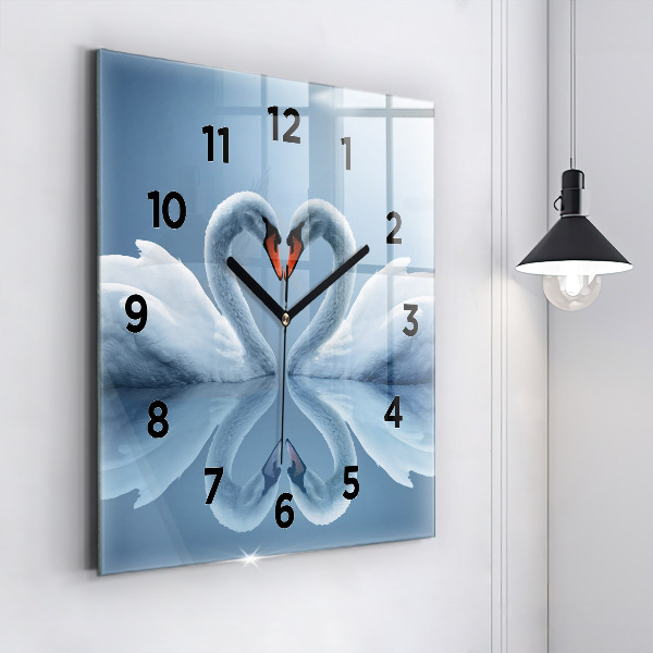 Square wall clock Swans in the heart