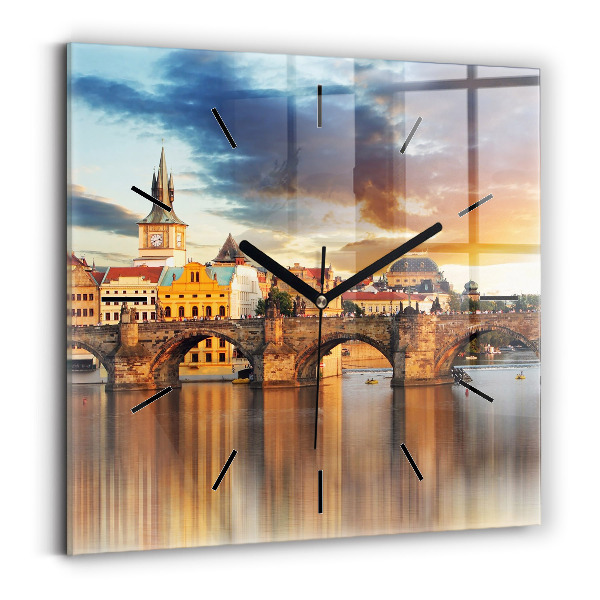 Square wall clock Panorama over the river