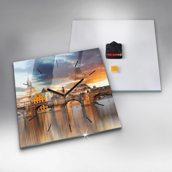 Square wall clock Panorama over the river