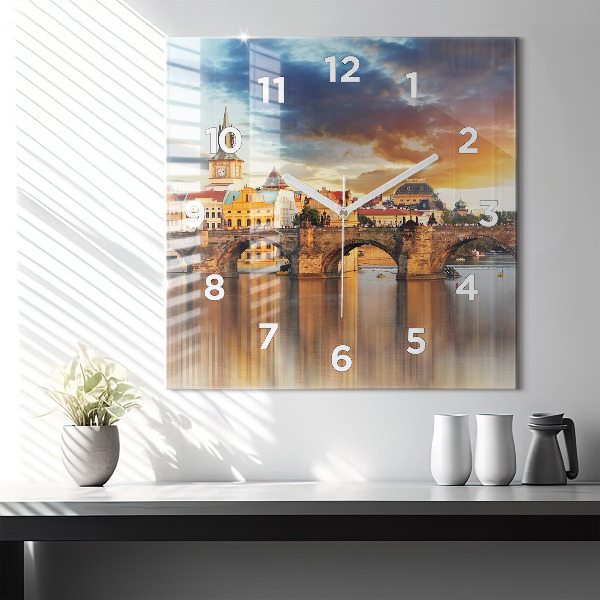 Square wall clock Panorama over the river