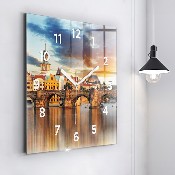 Square wall clock Panorama over the river