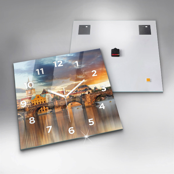 Square wall clock Panorama over the river