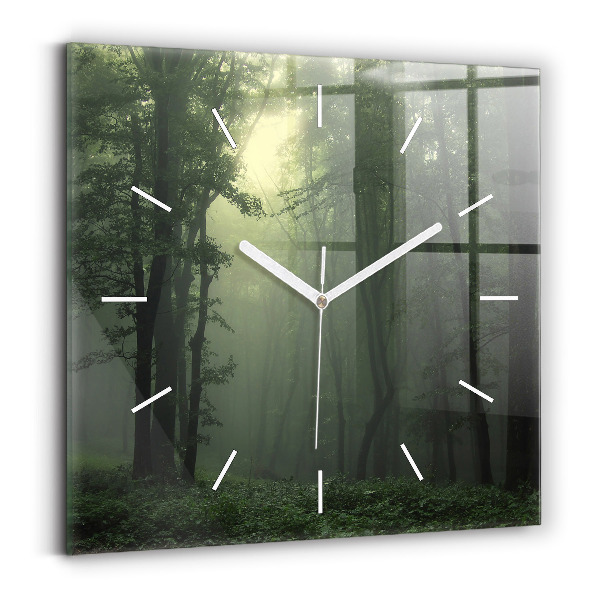 Square wall clock Misty forest in the morning