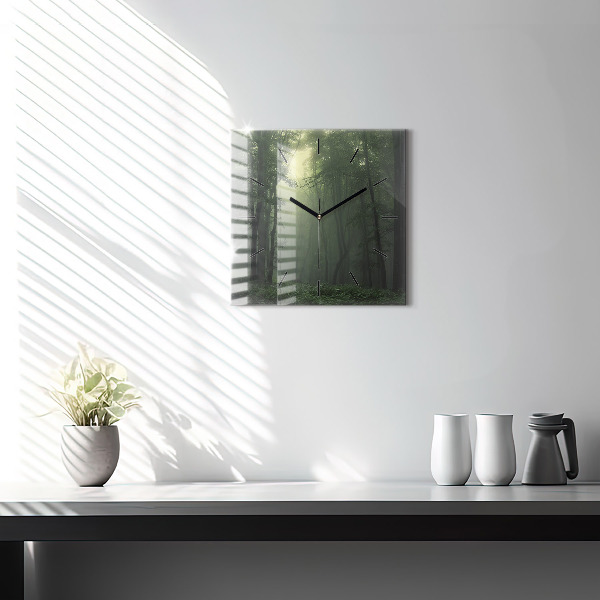 Square wall clock Misty forest in the morning