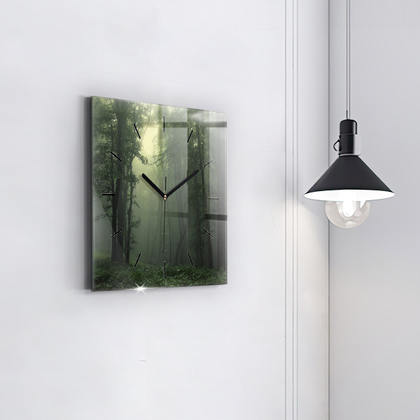 Square wall clock Misty forest in the morning