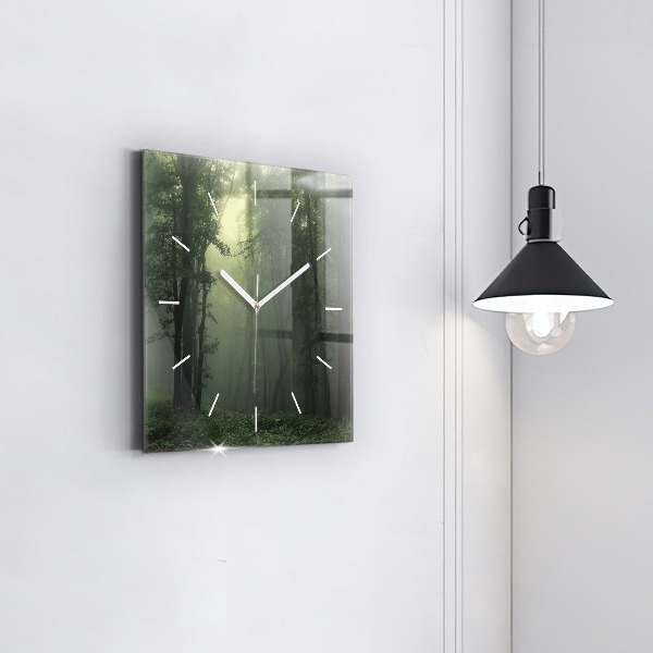 Square wall clock Misty forest in the morning